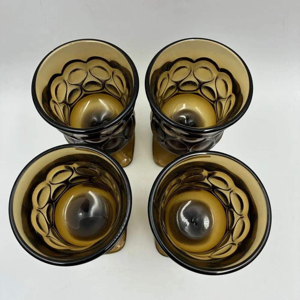 Noritake Spotlight Walnut Brown Goblets Set of 4 MCM Thumbprint Square Base